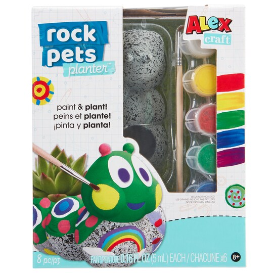 ALEX Toys; Alex: Rock Pets Caterpillar Planter - DIY Kit, Paint & Decorate Your Own Pet Planter, All-In-One Craft Kit, Weatherproof, Adults & Kids Ages 8+; Category:Kids Craft Kits; Image:1